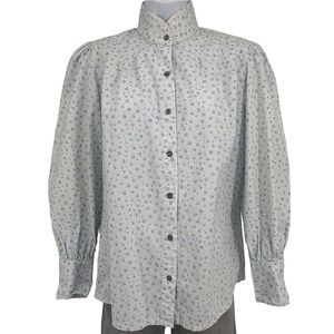 Vtg Frontier Classics Women M Ditsy Floral Button Up Puff Sleeve Prairie Western